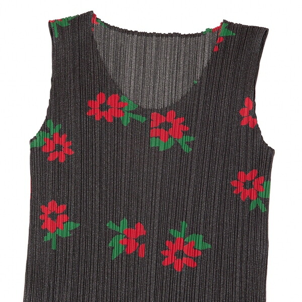 プリーツプリーズpleats Please お花イラストプリントフレアノースリーブロングワンピース チャコールグレー4 中古 レディース Damienrice Com