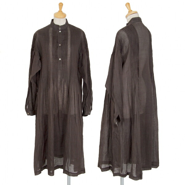 【中古】 イッセイミヤケISSEY MIYAKE シースルーピンタックプルオーバーシャツワンピース 濃灰色M位【レディース】