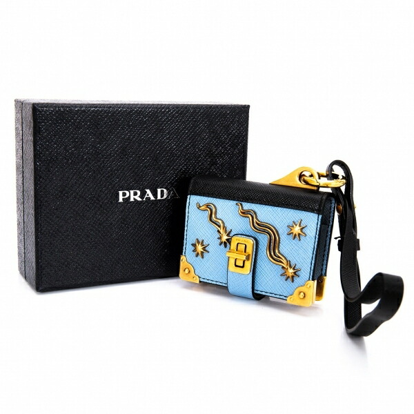 プラダ Prada メモ帳ブック型バッグチャーム 水色 中古 レディース Printholo Com