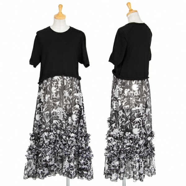 コムコム コムデギャルソンcomme Des Garcons Protey Temenグラフィックプリントシースルー切替半袖ニットワンピース 黒s 中古 レディース Psicologosancora Es