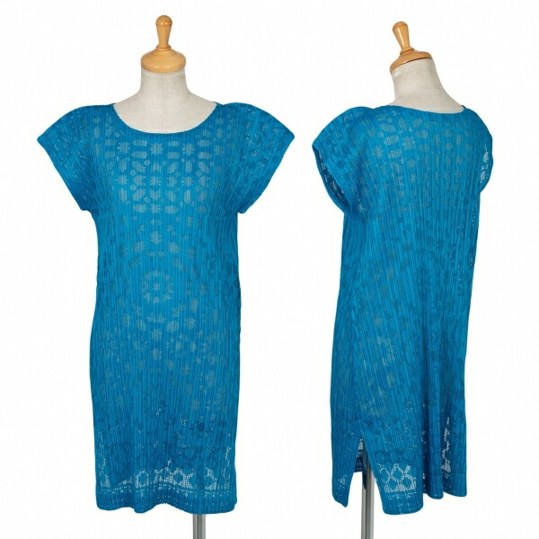 中古 Please フレンチスリーブメッシュワンピース 青2位 ワンピース レディース Playful Please 青2位 中古 プリーツプリーズpleats