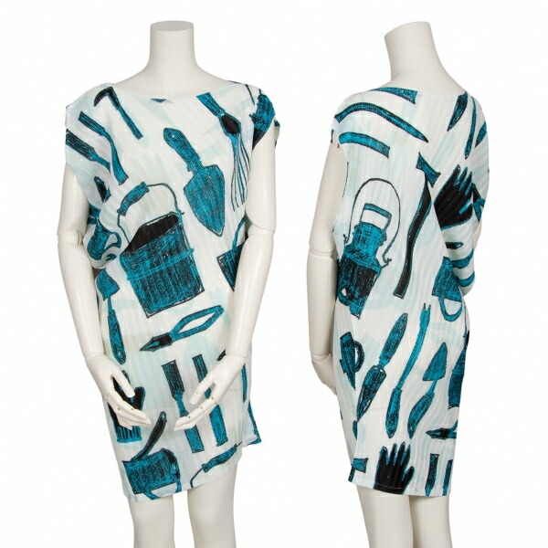 即発送可能 プリーツプリーズpleats レディース 白青2位 中古 プリントアシメトリーワンピース Please ワンピース Williamsav Com