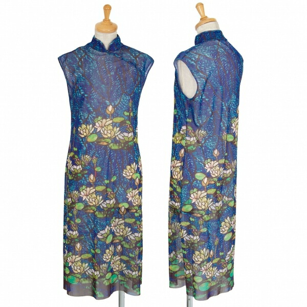 ヴィヴィアンタムviviennetam ロータスプリントパワーネットチャイナノースリーブワンピース 青色緑であること1 中古 レディース Marchesoni Com Br