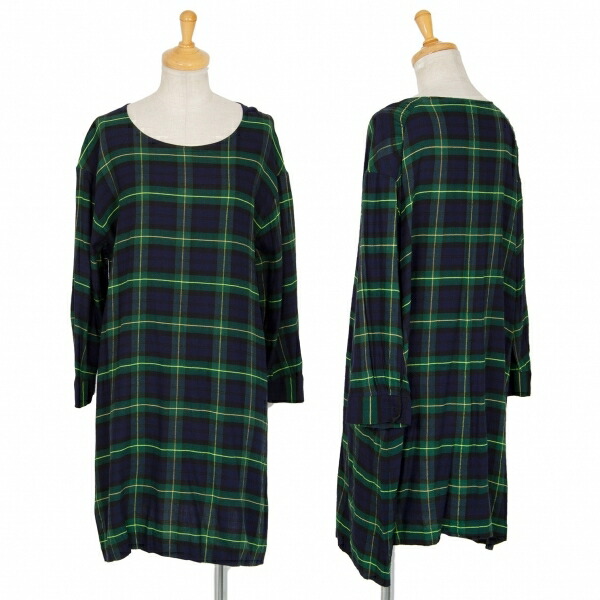タバサtabasa チェックチュニックシャツワンピース 紺緑32 中古 レディース Brikk Ph