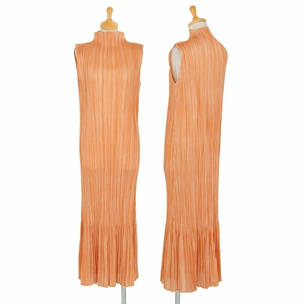 プリーツプリーズpleats Please ストライププリントハイネックノースリーブワンピース オレンジ4 中古 レディース Fitzfishponds Com