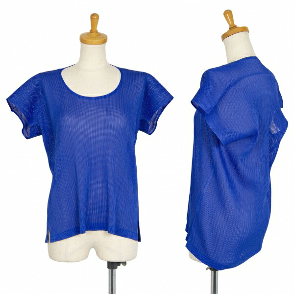 【中古】 筋目プリーズPLEATS PLEASE メッシュフラットデザインカットソー 青3【レディース】