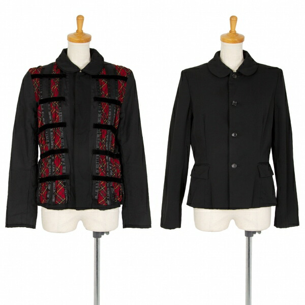 【中古】 コムコム コムデ給仕COMME des GARCONS 照合のしるし磁気テープうつり変わりリバーシブルラウンドカラージャケット 黒赤S【レディース】
