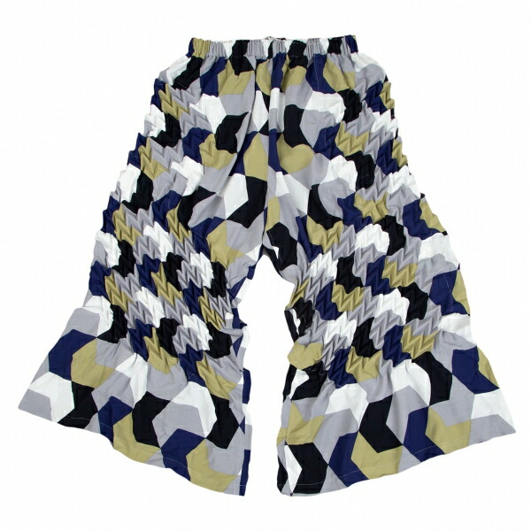 ふるさと納税イッセイミヤケISSEY MIYAKE 矢絣プリントエンボスワイドパンツ マルチM位 中古 レディースPLAYFUL