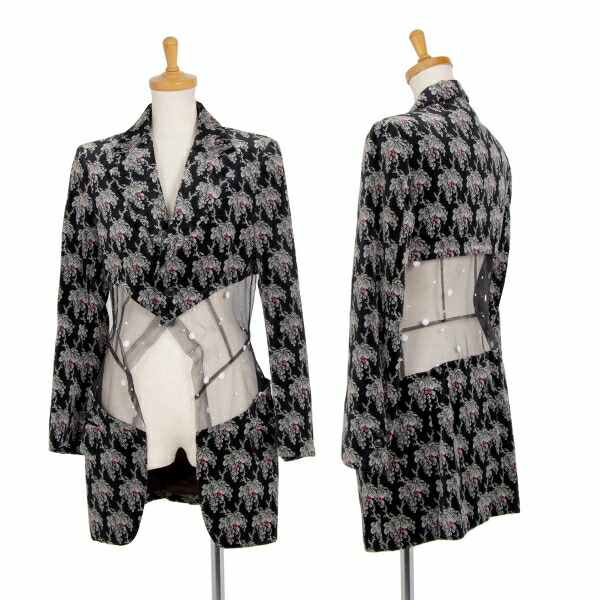 【中古】 コムデギャルソンCOMME des GARCONSボタニカル柄メッシュ切替ジャケット 黒グレー他M【レディース】|PLAYFUL