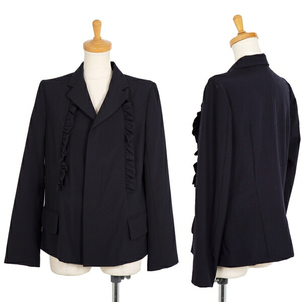 【中古】 ローブドシャンブル コムデギャルソンrobe de chambre COMME des GARCONS フロントフリル切替ウールジャケット 紺M位【レディース】｜PLAYFUL