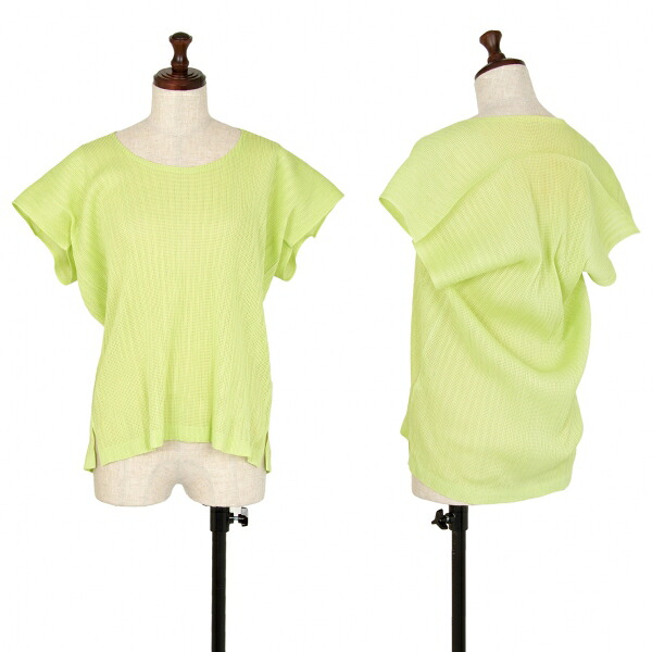 【中古】 筋目プリーズPLEATS PLEASE メッシュフラットデザインカットソー 黄緑3【レディース】