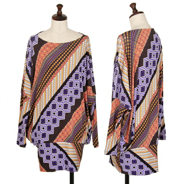 【中古】 イッセイミヤケISSEY MIYAKE ストレッチジオメトリックプリントチュニック マルチ2【レディース】｜PLAYFUL