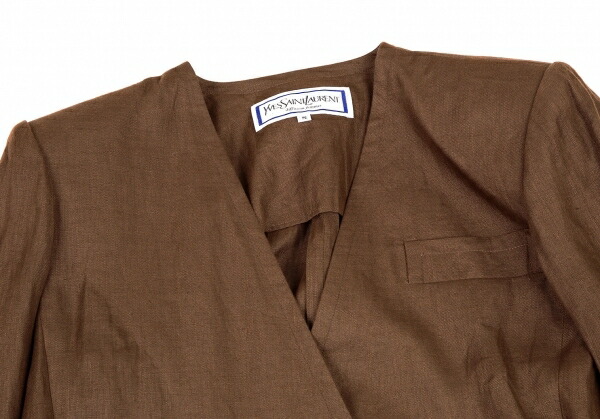 最大71 Offクーポン イヴサンローランyves Saint Laurent リネンノーカラーダブルセットアップスーツ 茶s M Brunofert Com