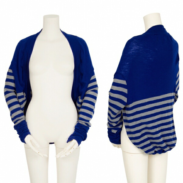 【中古】 ヨウジヤマモト ファムYohji Yamamoto FEMME ウールボーダーボタンレスカーディガン 青グレー2【レディース】｜PLAYFUL