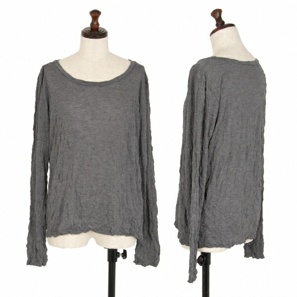 イッセイミヤケ ミーISSEY MIYAKE me シワ加工カットソー グレーM位 高級な イッセイミヤケ ミーISSEY MIYAKE me シワ加工カットソー グレーM位 高級な