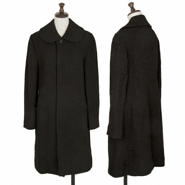 【中古】 コムコム コムデギャルソンCOMME des GARCONS レーヨン混花柄ジャガードラウンドカラーコート 黒SS【レディース】｜PLAYFUL