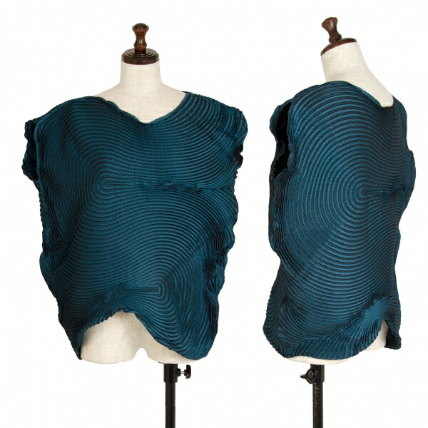 【中古】 イッセイミヤケISSEY MIYAKE 3Dスチームストレッチプリーツノースリーブ 青2【レディース】