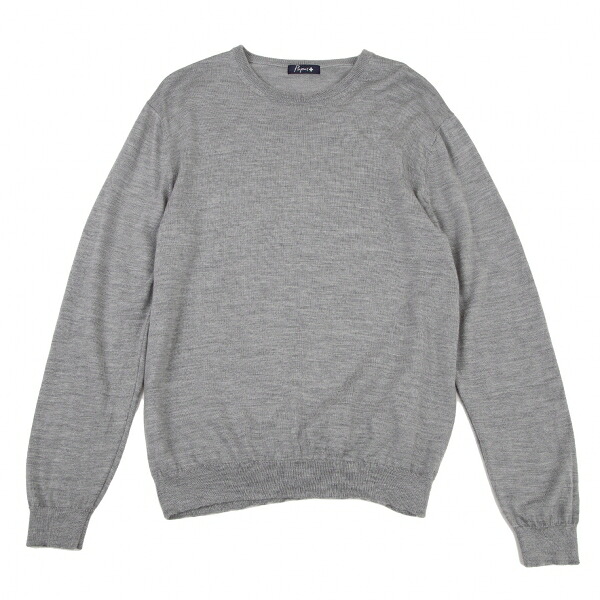 【中古】 パパスプラスPapas+ ウールクルーネックニットセーター グレーL【メンズ】｜PLAYFUL