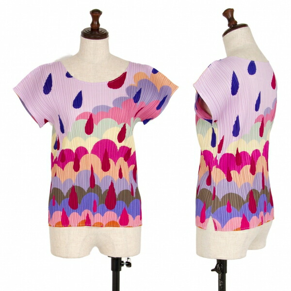 【中古】 プリーツプリーズPLEATS PLEASE 雫プリントTシャツ 紫3【レディース】|PLAYFUL