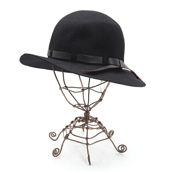 【中古】 ヨウジヤマモト ノアールYohji Yamamoto NOIR レザーリボンラビットファーボーラーハット 黒【レディース】｜PLAYFUL