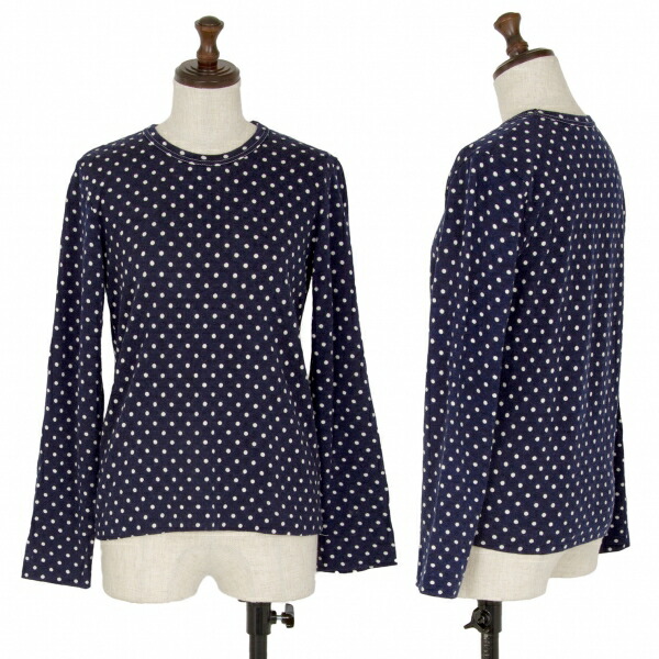 【中古】 コムコム コムデ給仕COMME des GARCONS ウールピンドットプリントカットソー 紺白SS【レディース】