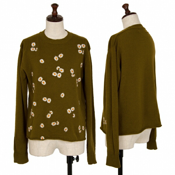 トリココムデギャルソンtricot COMME des GARCONS 製品洗いヘンリーネックボーダーニットセーター カーキ紺M位 【レディース】 トリココムデギャルソンtricot COMME des GARCONS 製品洗い