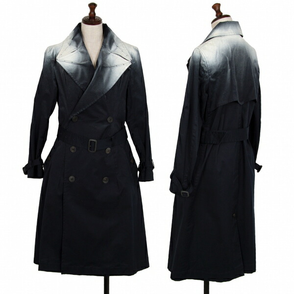 【中古】 イッセイミヤケISSEY MIYAKE 顔料吹き付けストレッチコットンダブルコート 紺2【レディース】