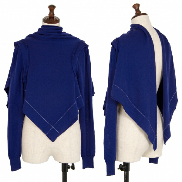 【中古】 コムデギャルソンCOMME des GARCONS ウール切替ラップデザインニットジャケット 青S位【レディース】｜PLAYFUL 16,291円