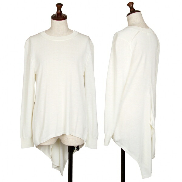 【中古】 コムデ給仕COMME des GARCONS 絨毛うしろ側うつり変わりクルーネックニット オフS【レディース】 ニット・セーター-レディースファッション-トップス