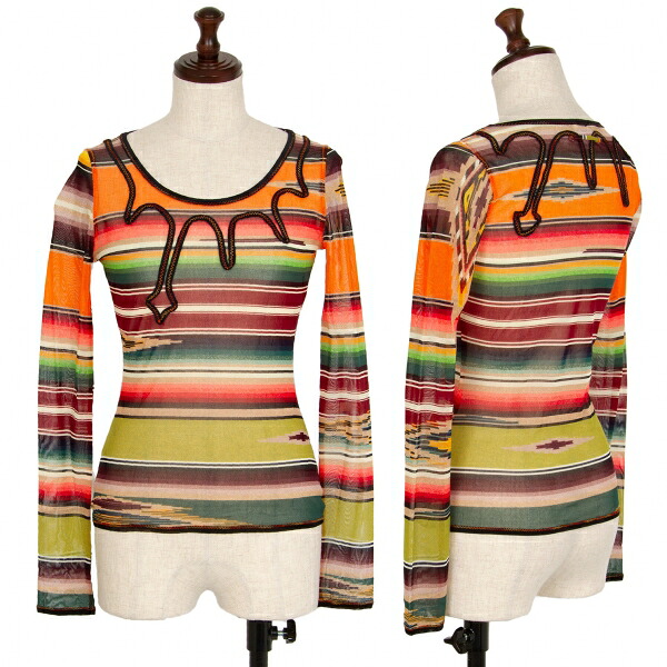 【中古】 ジャンポールゴルチエ ファムJean Paul GAULTIER FEMME ネイティブボーダーパワーネットカットソー マルチ40【レディース】｜PLAYFUL