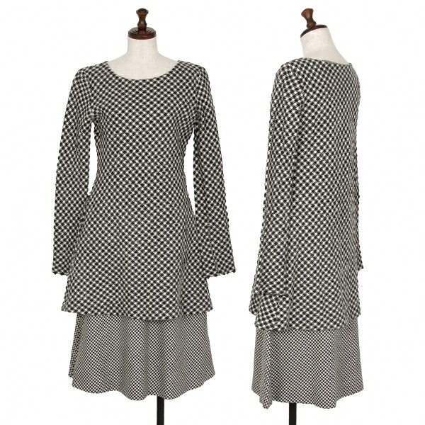 【中古】 ヨウジヤマモト ファムYohji Yamamoto FEMME ハウンドトゥースレイヤードワンピース 白黒1【レディース】｜PLAYFUL