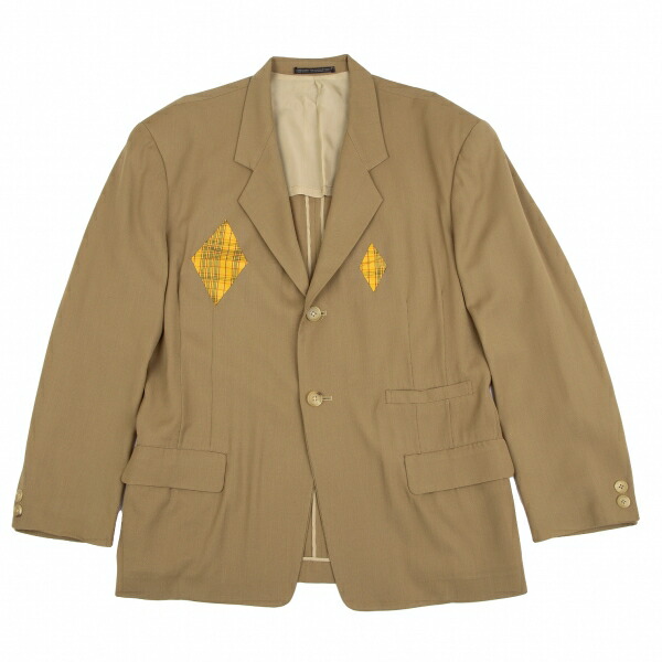 【中古】 ヨウジヤマモト プールオムYohji Yamamoto POUR HOMMEチェックダイヤパッチウールギャバジャケット ブラウンM【メンズ】