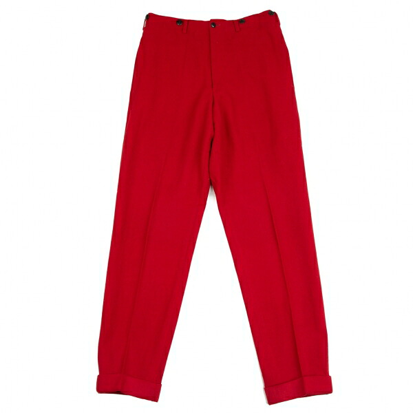 【中古】 ヨウジヤマモト プールオムYohji Yamamoto POUR HOMME ウールナイロンサスペンダーボタンパンツ 赤S【メンズ】｜PLAYFUL