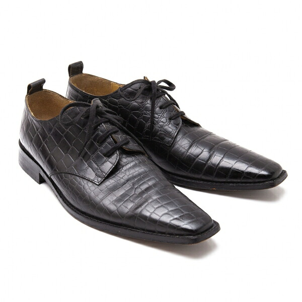 【中古】 コムデギャルソンCOMME des GARCONS クロコダイルエンボスレザースクエアトゥシューズ 黒24【レディース】｜PLAYFUL