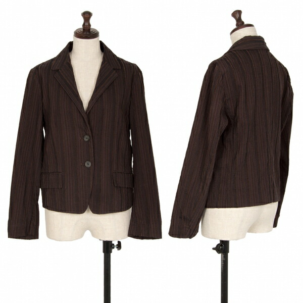 【中古】 イッセイミヤケ ハート形ISSEY MIYAKE HaaT 編み目縞模様B上衣 茶2【レディース】