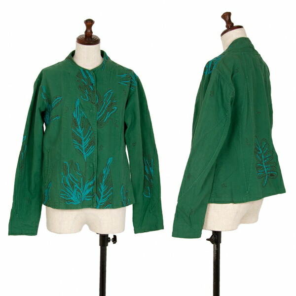 【中古】 イッセイミヤケ ハート形ISSEY MIYAKE HaaT 染めボタニカル総柄刺しゅう上衣 緑3【レディース】