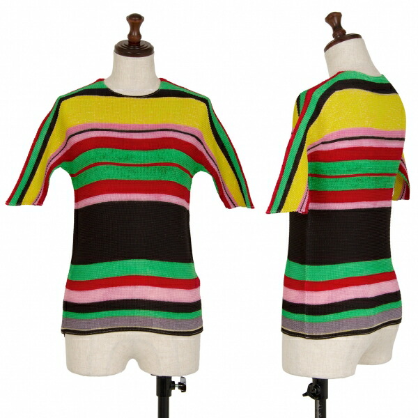 【中古】 イッセイミヤケISSEY MIYAKE PLEATS (T.) ボーダーストレッチプリーツTシャツ マルチ3【レディース】|PLAYFUL