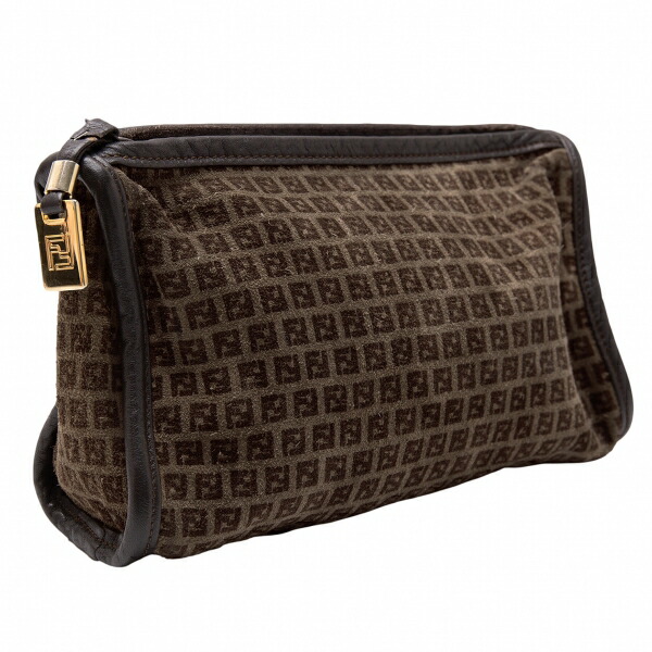 FENDI フェンディ ズッカ アクセサリーポーチ 小物入れ ブラウン ゴールド FENDI フェンディ ズッカ アクセサリーポーチ 小物入れ ブラウン