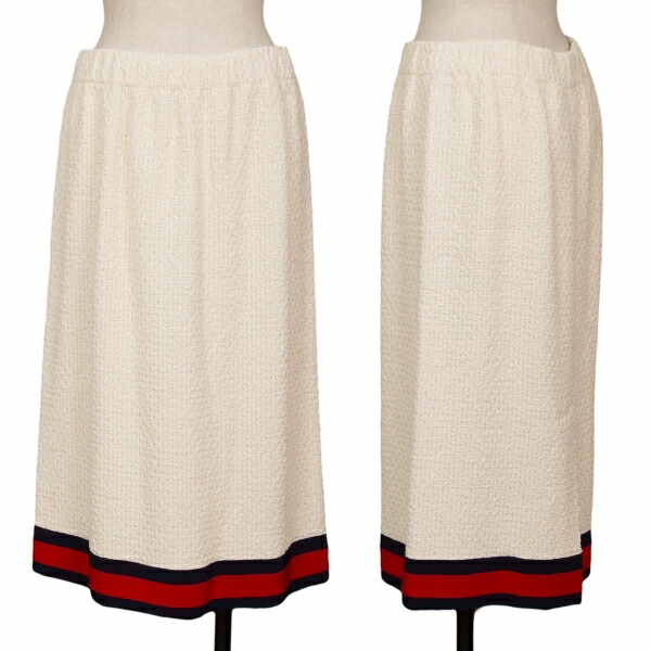 【中古】 グッチGUCCI シェリーラインツイードスカート アイボリー赤他44【レディース】｜PLAYFUL