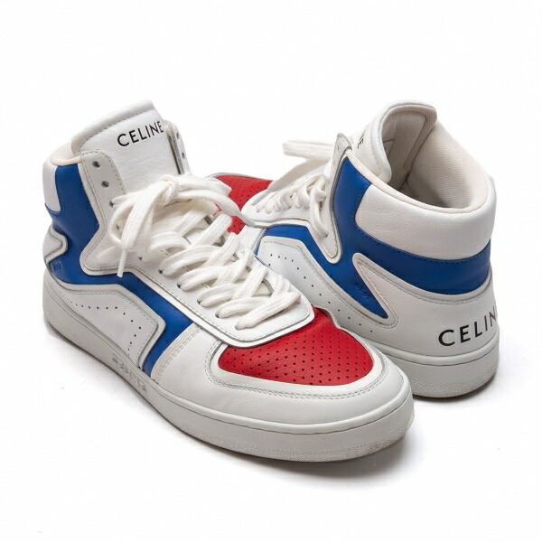 【中古】 セリーヌCELINE ハイトップスニーカー 39（24.5cm位） 白赤青39(24.5cm位)【レディース】｜PLAYFUL