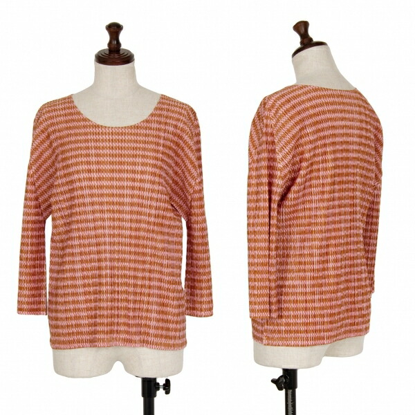 【中古】 プリーツプリーズPLEATS PLEASE 千鳥格子プリーツカットソー ピンク茶4【レディース】