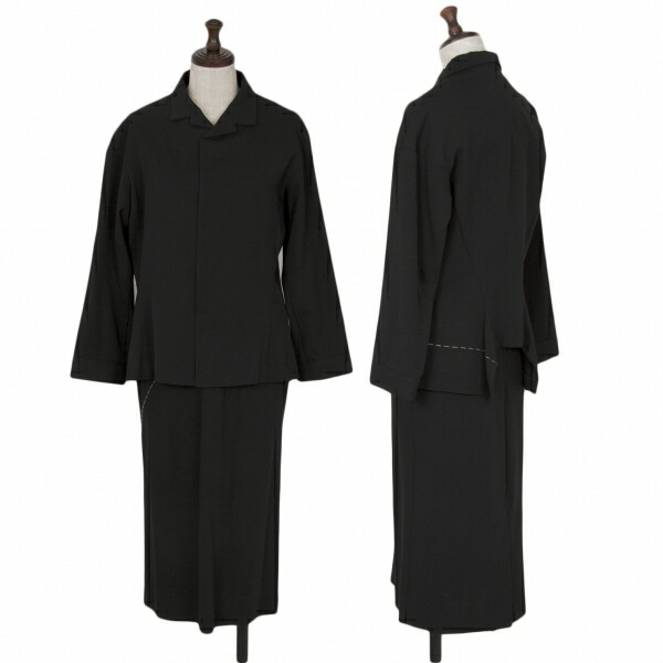 19ssヨウジヤマモト FEMMEファム ウールギャバ デザインロングジャケット ヨウジヤマモト ファムYohji Yamamoto FEMME ウールギャバ