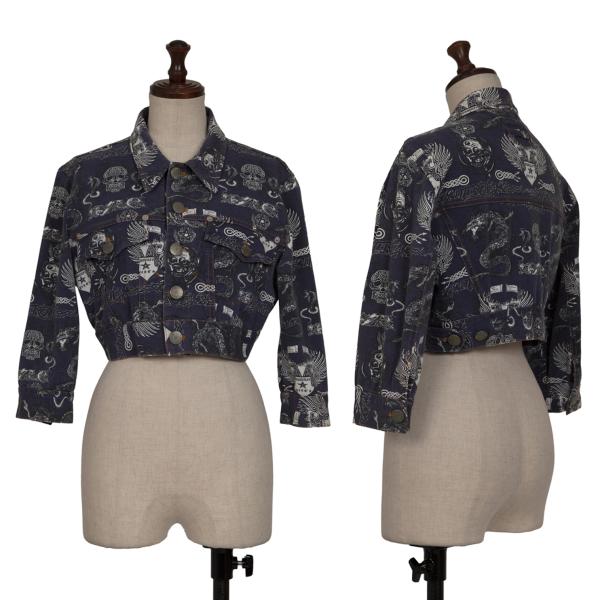 【中古】 ゴルチエジーンズGAULTIER JEAN'S タトゥーグラフィックプリントショートトラッカージャケット 紺白48【レディース】｜PLAYFUL
