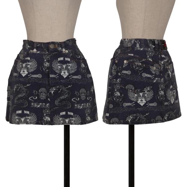 【中古】 ゴルチエジーンズGAULTIER JEAN'S タトゥーグラフィックプリントミニスカート 紺白40【レディース】|PLAYFUL