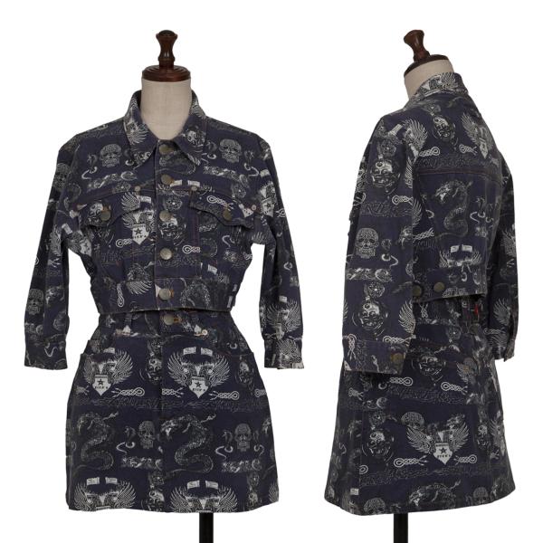 【中古】 ゴルチエジーンズGAULTIER JEAN\u0027S タトゥーグラフィックプリントセットアップ 紺白48・40【レディース】