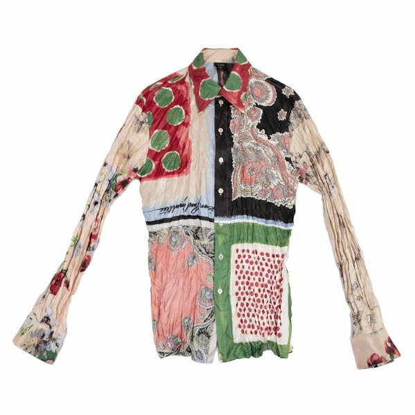 【中古】 ジャンポールゴルチエ オムJean Paul GAULTIER HOMME スカーフプリントシワ加工シャツ 黒緑赤48【メンズ】｜PLAYFUL