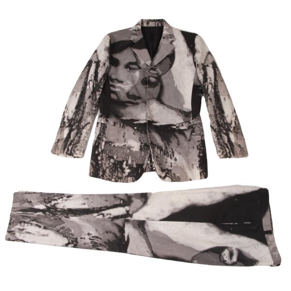 【中古】 ジャンポールゴルチエ オムJean Paul GAULTIER HOMME フェイスグラフィックセットアップスーツ 白薄墨色48・50【メンズ】