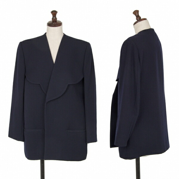 【中古】 コムデギャルソンCOMME des GARCONS カーブカラーデザインボタンレスジャケット 紺M位【レディース】|PLAYFUL