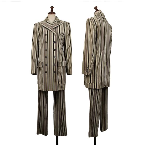 【中古】 ジャンポールゴルチエ 古典派音楽Jean Paul GAULTIER CLASSIQUE ベロアコットンストライプダブルセットアップ 象牙色薄墨色40【レディース】