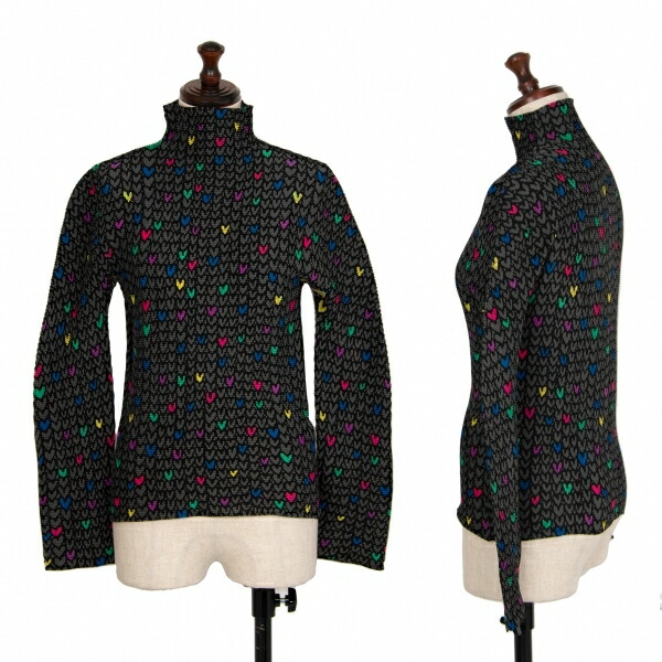 イッセイミヤケ ミーISSEY MIYAKE me スプラッシュプリントストレッチプリーツハイネックカットソー 黒他F 【レディース】 中古】 イッセイミヤケ ミーISSEY MIYAKE me スプラッシュ